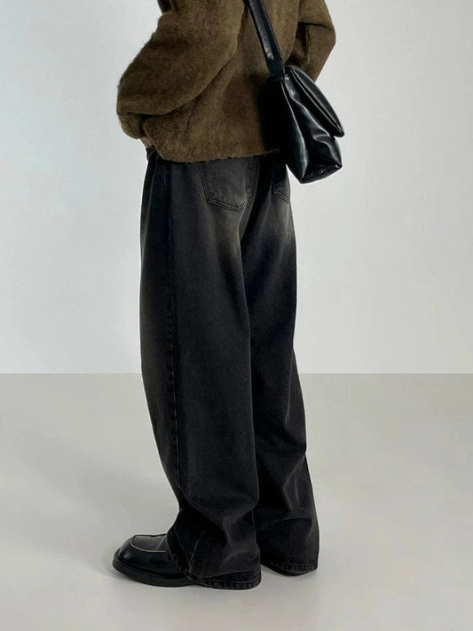 RT No. 18522 WASHED BLACK WIDE STRAIGHT DENIM JEANS