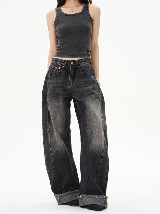 RT No. 12207 WASHED BLACK DENIM STRAIGHT JEANS