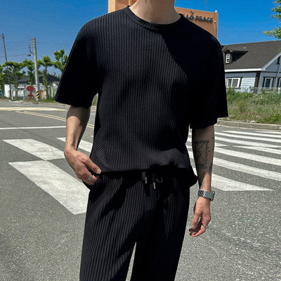 RT No. 11773 VERTICAL KNIT SHORT SLEEVE & SHORTS & STRAIGHT PANTS