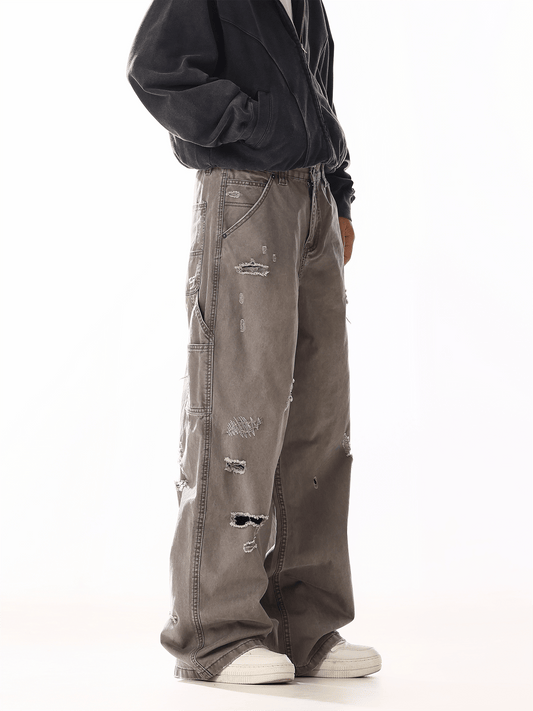 RT No. 19815 BROWN-GRAY DISTRESSED CARGO STRAIGHT PANTS