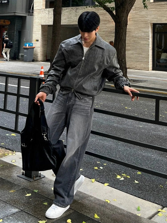 RT No. 25008 GRAY PILOT ZIP COLLAR JACKET