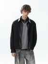 RT No. 50314 LEATHER COLLAR STRIPED JACKET