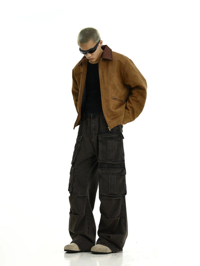 RT No. 11423 WASHED BROWN MULTI POCKET STRAIGHT PANTS