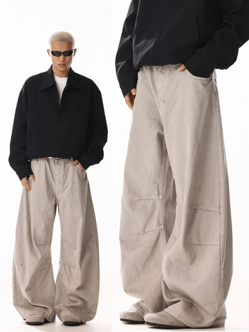 RT No. 19806 RECONSTRUCTED CREAM WIDE STRAIGHT JEANS