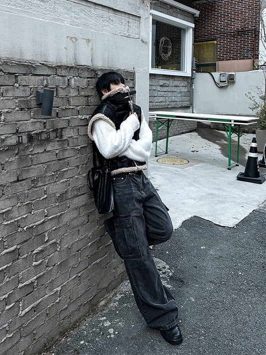 RT No. 12446 BLACK CARGO STRAIGHT DENIM JEANS