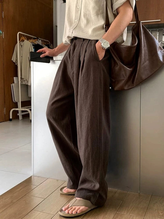 RT No. 18150 PLEATED LINEN STRAIGHT PANTS