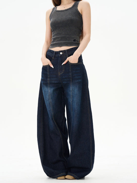 RT No. 12224 DARK BLUE RECONSTRUCTED DENIM SCIMITAR JEANS