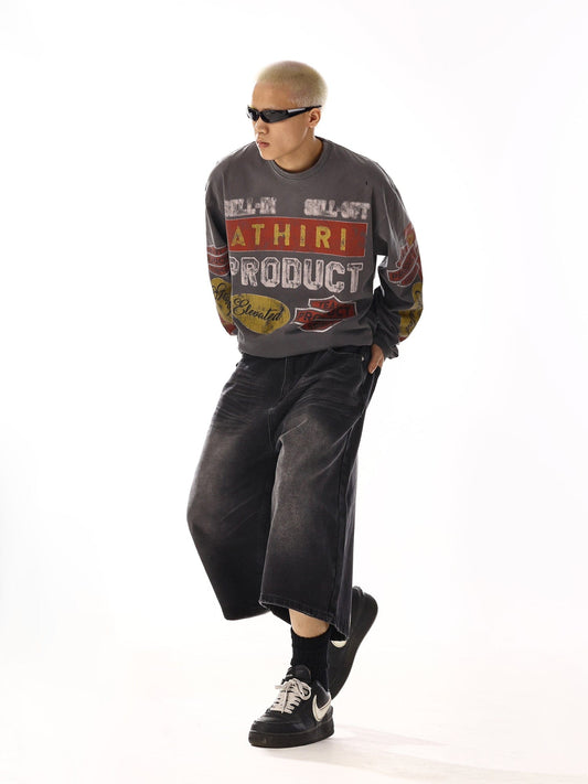 RT No. 13010 WASHED BLACK DENIM SHORT JEANS