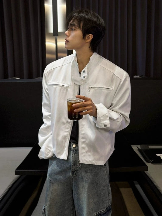 RT No. 29054 WHITE MOTORCYCLE COLLAR ZIP JACKET