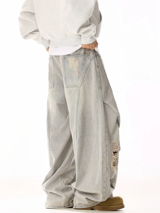 RT No. 19805 RECONSTRUCTED CREAM-BLUE WIDE STRAIGHT JEANS