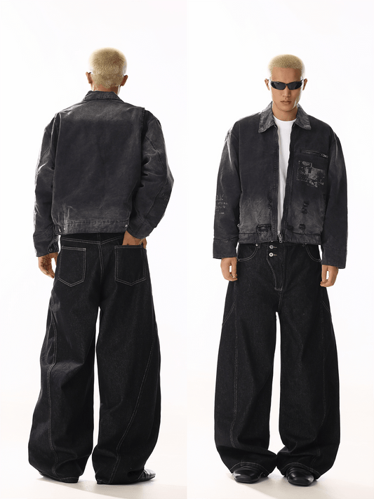 RT No. 19804 BLACK WIDE STRAIGHT DENIM JEANS