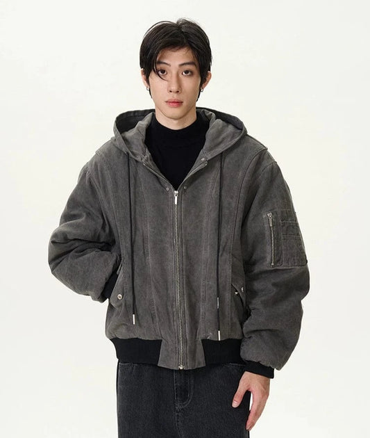 RT No. 11992 GRAY RECONSTRUCTED WORKWEAR ZIP-UP JK