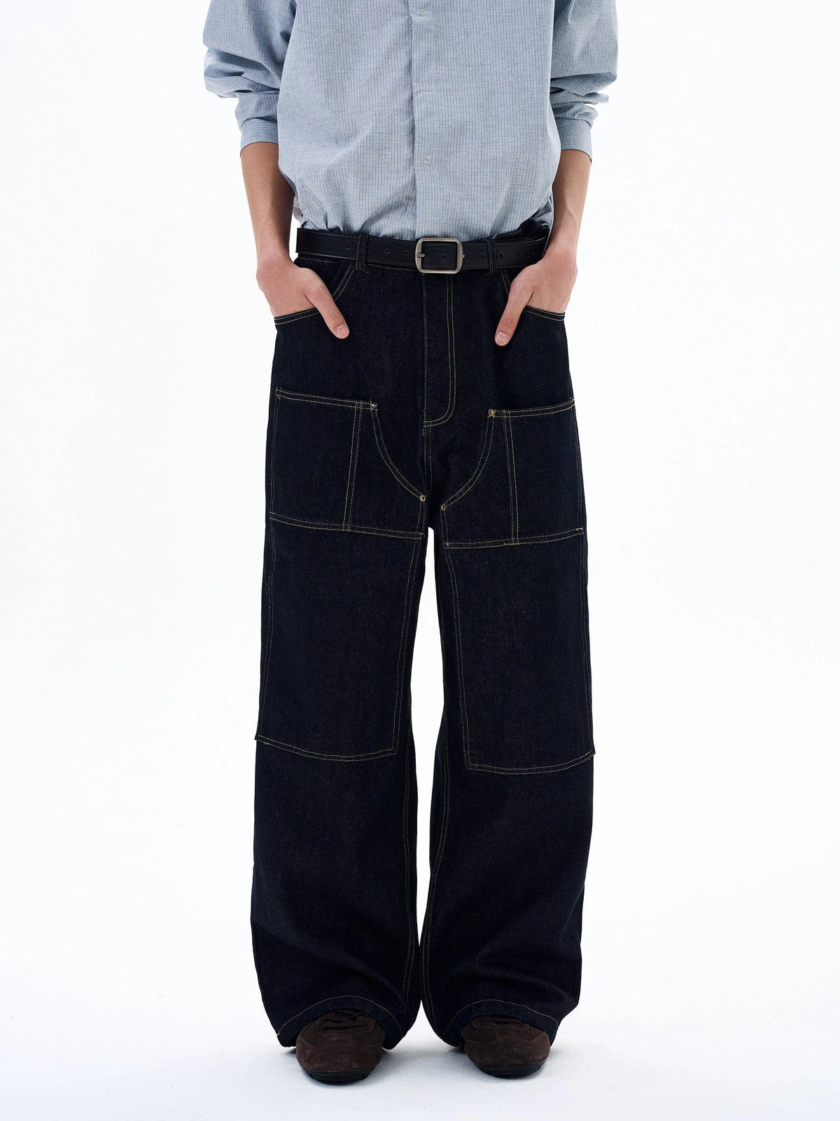 RT No. 29050 STITCHED DENIM BAGGY STRAIGHT JEANS – REALTAKAI
