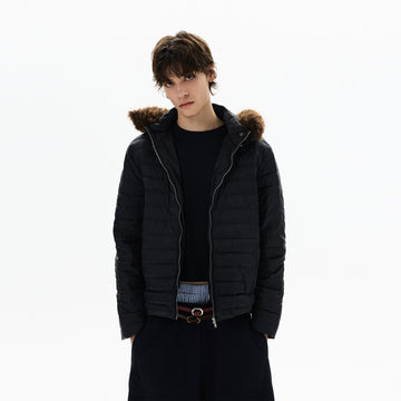 RT No. 50410 FUR HOOD RIBBED PUFFER JACKET