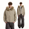 RT No. 40702 FUR COLLAR STIPED ZIPPER HOODIE