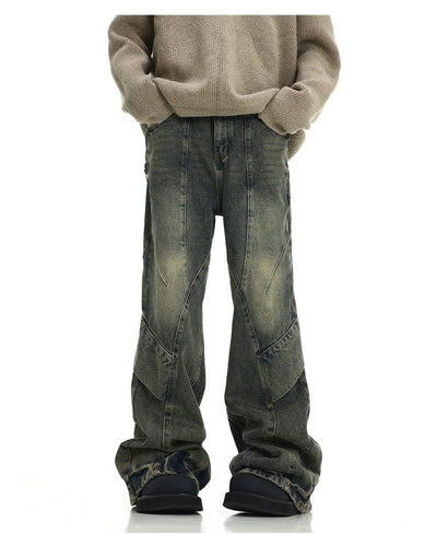 RT No. 10425 YELLOW BLUE RECONSTRUCTED BAGGY STRAIGHT JEANS