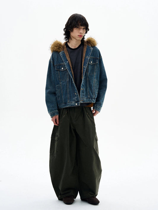 RT No. 32519 FUR HOODED DENIM JACKET