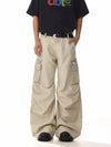 RT No. 19824 RECONSTRUCTED KHAKI CREAM BAGGY STRAIGHT PANTS