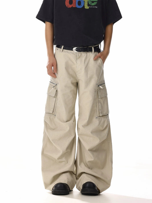 RT No. 19824 RECONSTRUCTED KHAKI CREAM BAGGY STRAIGHT PANTS