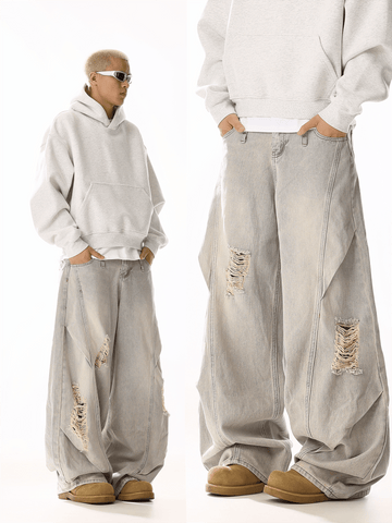 RT No. 19805 RECONSTRUCTED CREAM-BLUE WIDE STRAIGHT JEANS