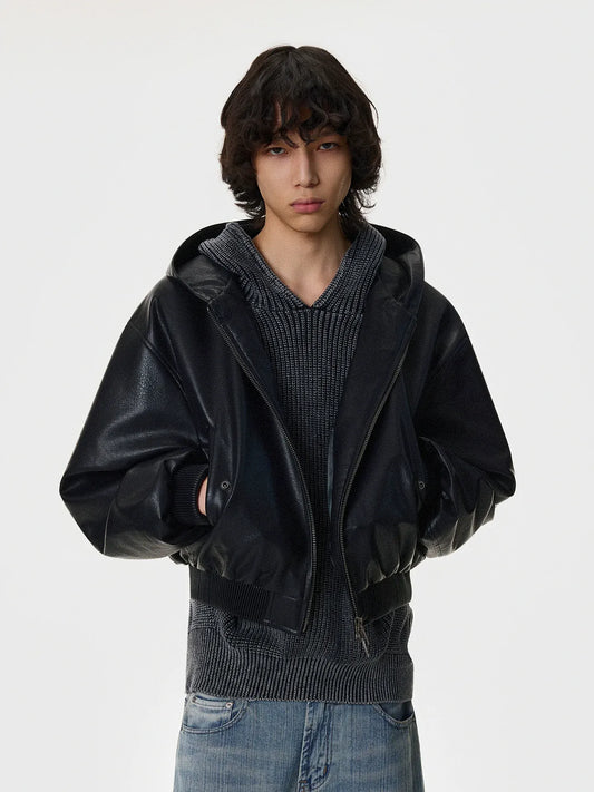 RT No. 50122 SILHOUETTE HOODED LEATHER JACKET