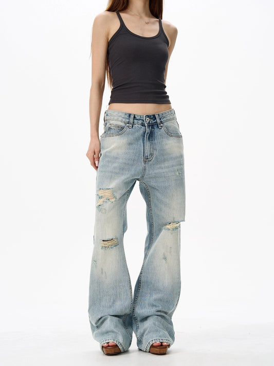 RT No. 18138 BLUE DISTRESSED DENIM STRAIGHT JEANS