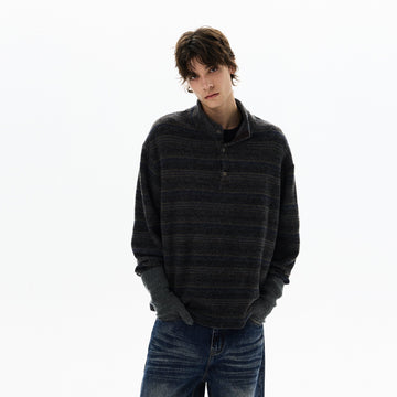 RT No. 50413 KNITWEAR STRIPED HENLEY COLLAR SWEATER