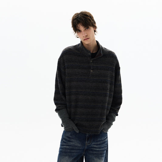 RT No. 50413 KNITWEAR STRIPED HENLEY COLLAR SWEATER