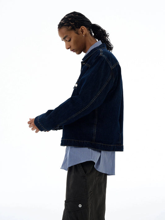 RT No. 19534 NAVY BLUE STITCHED DENIM JACKET