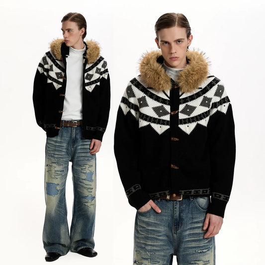 RT No. 50014 KNITWEAR DIAMOND FUR HOODIE