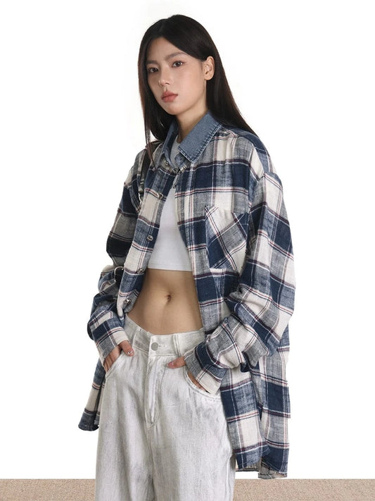 RTK (W) No. 526 DENIM COLLAR PLAID SHIRT