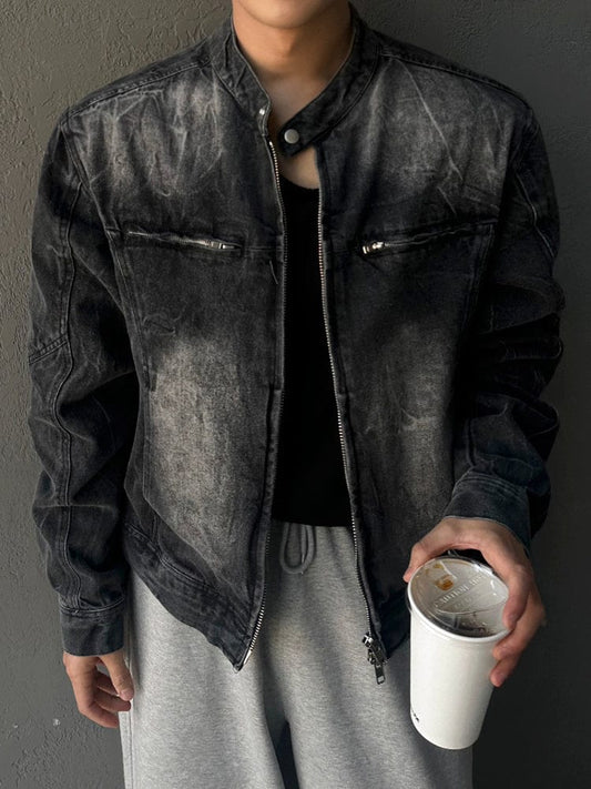 RT No. 12411 WASHED BLACK BIKER DENIM JACKET