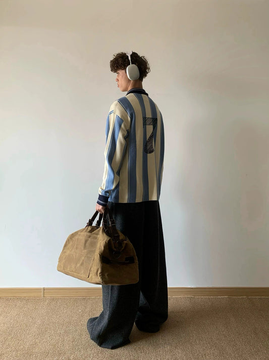 RT No. 18005 SOCCER STRIPE HENLEY COLLAR SWEATER