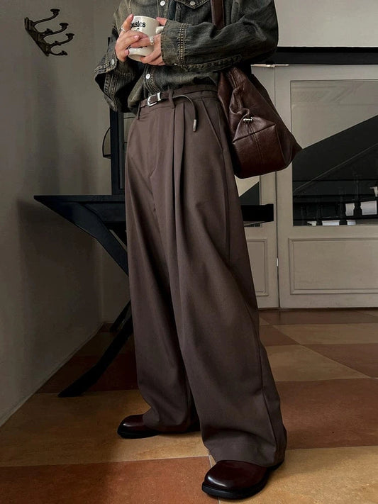 RT No. 32046 BROWN PLEATED WIDE STRAIGHT PANTS