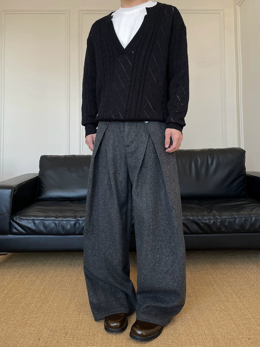 RT No. 50255 TWEED DOUBLE PLEATED WIDE PANTS