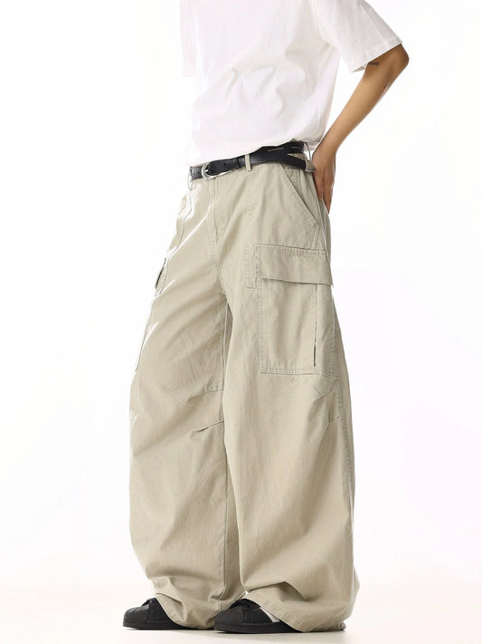 RT No. 19839 CREAM BAGGY STRAIGHT CARGO PANTS