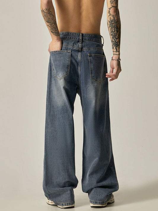 RT No. 11264 RECONSTRUCTED BLUE RELAX STRAIGHT DENIM JEANS