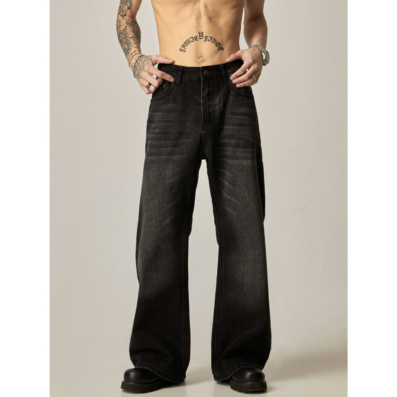 RT No. 11173 WASHED BLACK WIDE STRAIGHT DENIM JEANS
