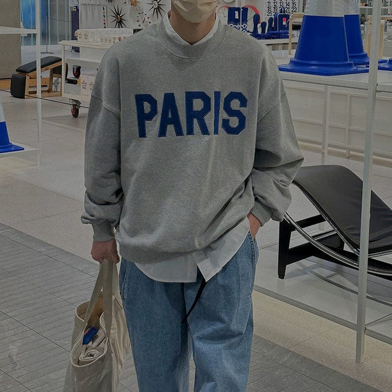 RT No. 11018 PARIS LETTERED PULLOVER CREWNECK SWEATER