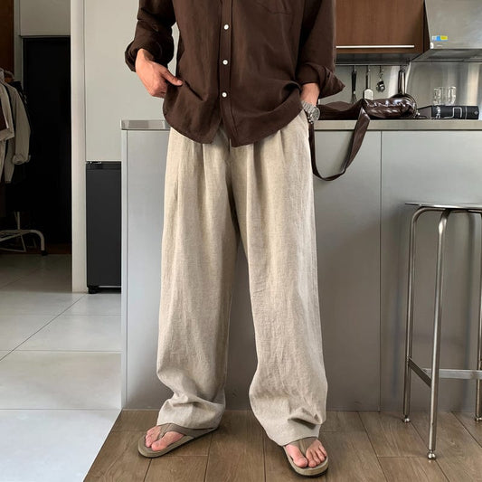 RT No. 12684 LINEN PLEATED FOLDED STRAIGHT PANTS