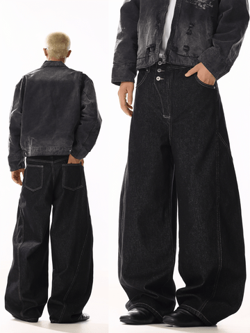 RT No. 19804 BLACK WIDE STRAIGHT DENIM JEANS