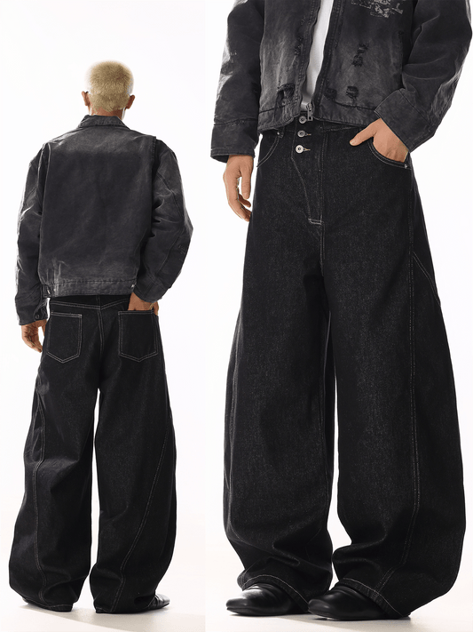 RT No. 19804 BLACK WIDE STRAIGHT DENIM JEANS