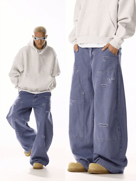 RT No. 19821 FRENCH PURPLE DISTRESSED BAGGY CARGO PANTS