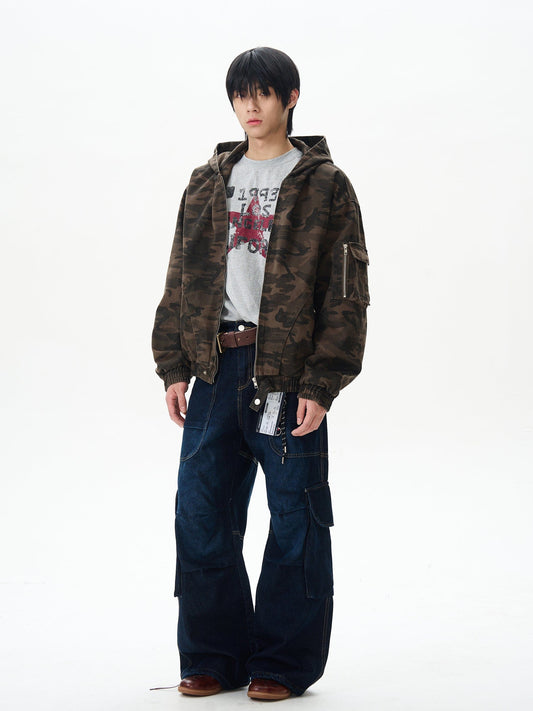 RT No. 12414 CAMO ZIP-UP HOODED JACKET