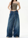 RT No. 12079 PLEATED FOLDED BLUE BAGGY STRAIGHT JEANS