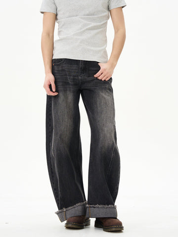 RT No. 12207 WASHED BLACK DENIM STRAIGHT JEANS