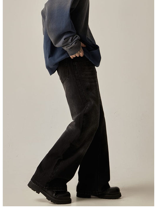 RT No. 11173 WASHED BLACK WIDE STRAIGHT DENIM JEANS