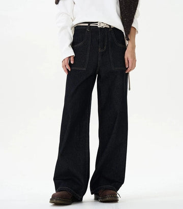 RT No. 12081 BLACK RETRO DENIM STRAIGHT JEANS