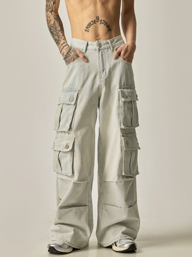 RT No. 11260 LIGHT BLUE CARGO BAGGY STRAIGHT JEANS