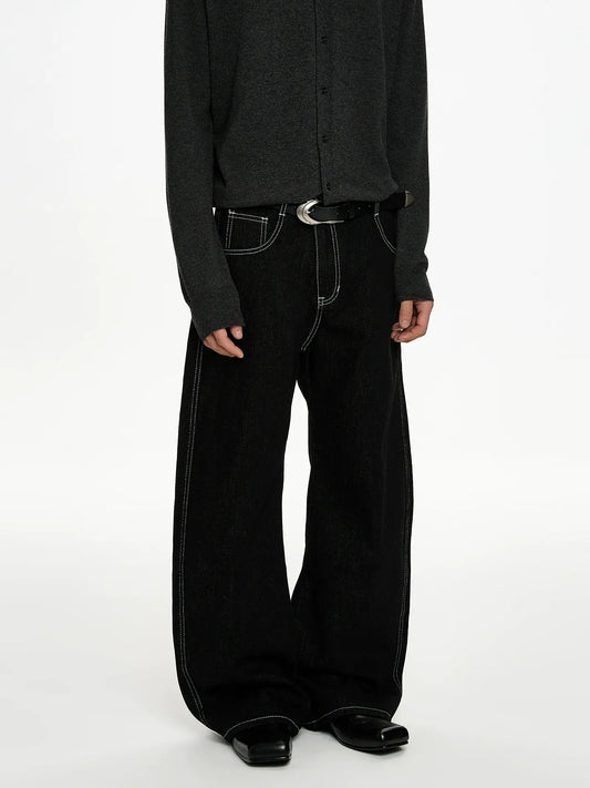 RT No. 50031 STITCHED OUTLINE DENIM STRAIGHT JEANS